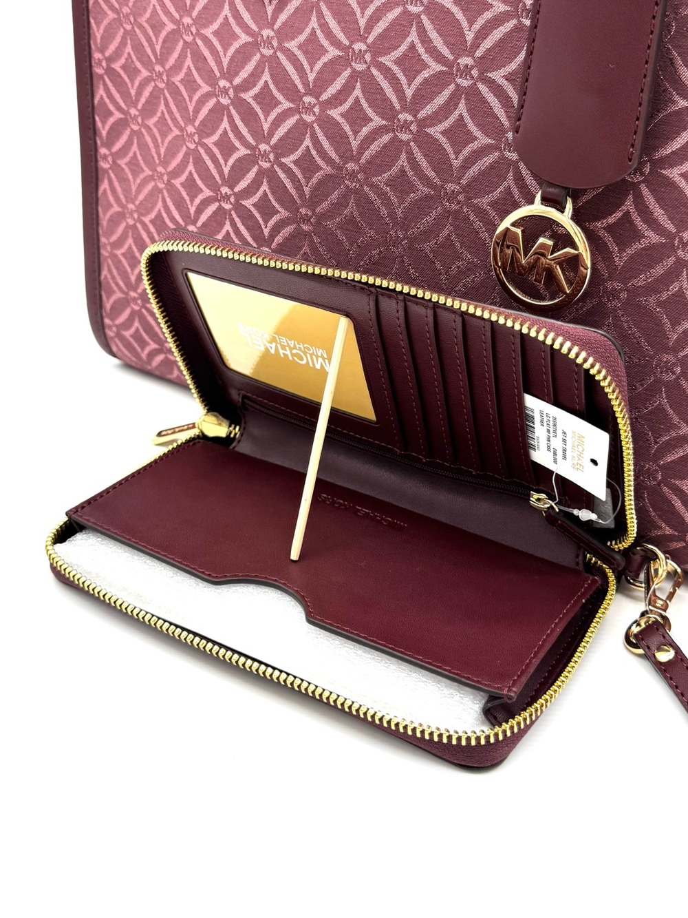 Michael Kors Medium Mirella Tote Bag & Matching Phone Case Wallet - Ox Blood - Picture 12 of 13